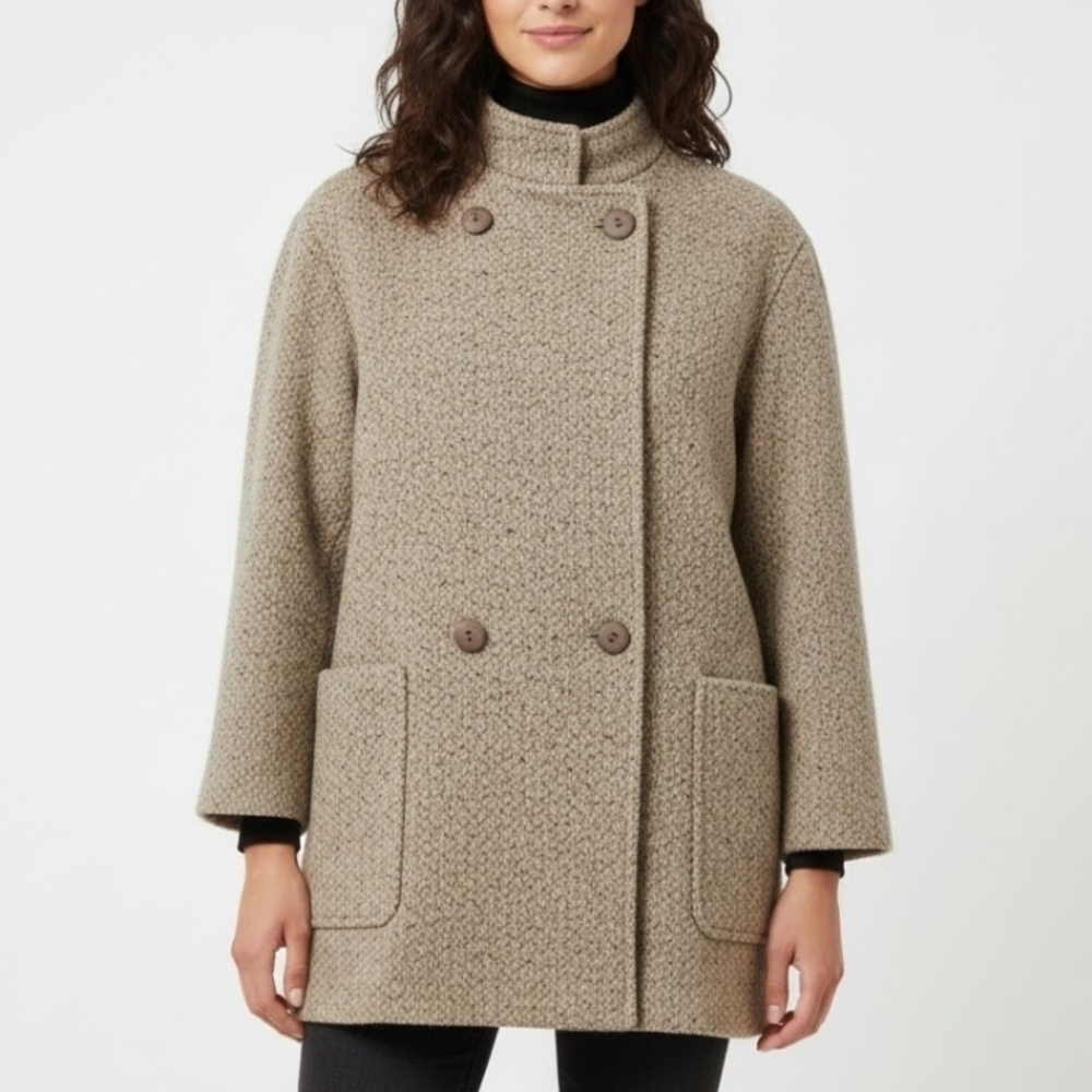 Vintage Ethel Pear For One Up Wool Cream Tweed Coat Made in USA  M-L